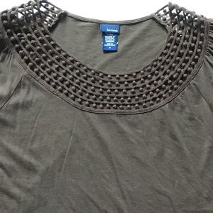 *3/$25* Basic Editions Brown Pom Pom Detail Tee